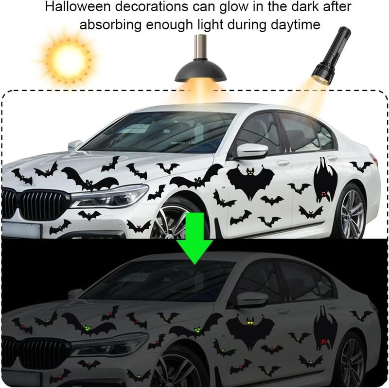 YUJUN 24PCS Halloween Garage Door Decorations Black Bats Glow in The Dark Eyes Magnets Garage Door Luminous Magnetic Stickers for Halloween Refrigerator Garage Indoor Outdoor Car Decorations - Image 5